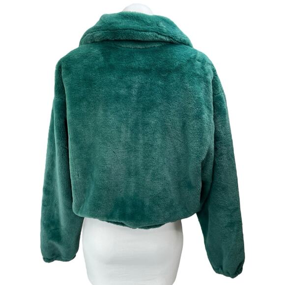 Be Fore Dawn Women's Green Faux Fur Sherpa Fleece Full Zip Sweater Coat Jacket 8 - Picture 2 of 5